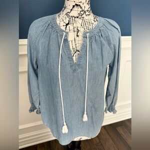 Lauren Ralph Lauren Denim Peasant Blouse with Tassel S/P